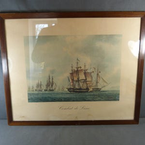 NAVY Color print of the Battle of Lissa after the watercolor by Antoine Roux père dated 1823