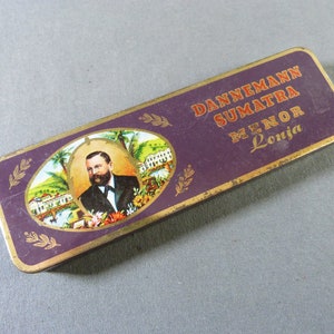 DANNEMANN SUMATRA Menor Lonja Scatola vuota per sigaretti in metallo, anni '50