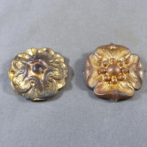Set of 2 old French gilded brass nail covers for paintings, 19th century