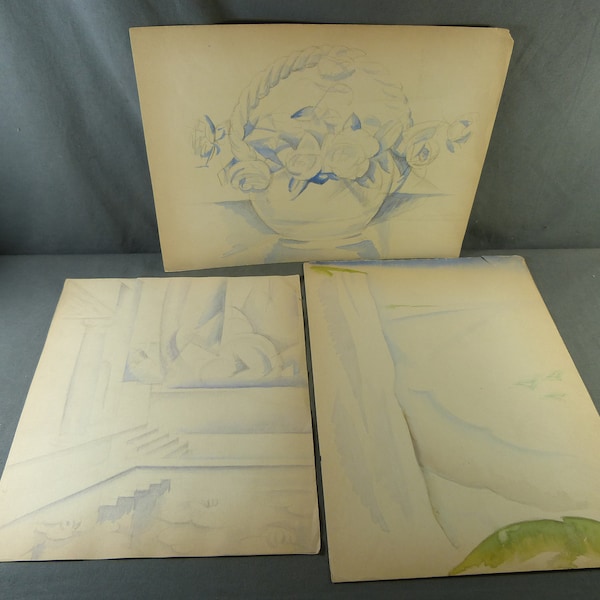 Théophile Eugène VERDEAU (1884-1953), 3 Watercolor Studies