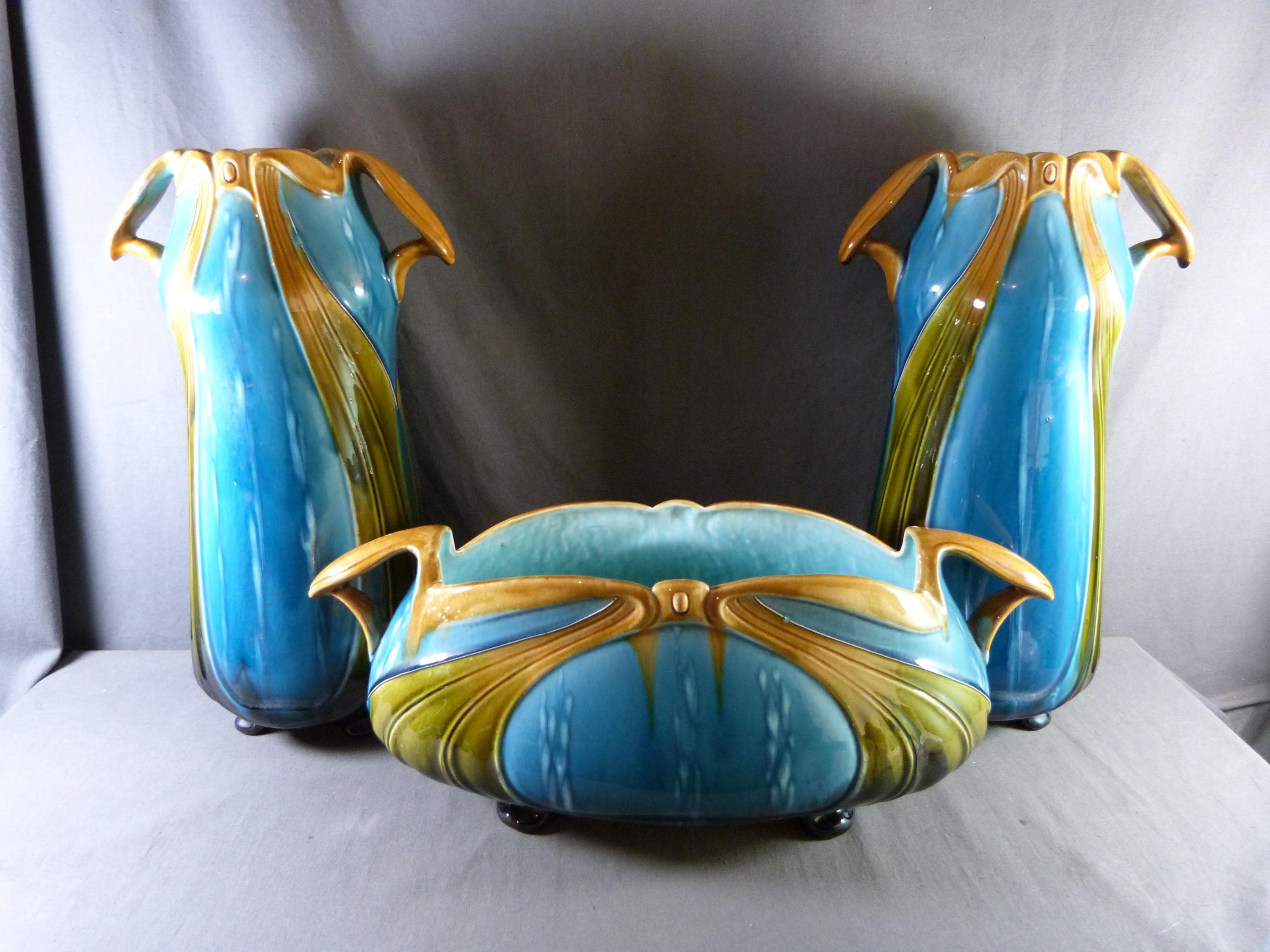 Orchies　フランス陶器　アールヌーボー　フラワーベース　陶器鉢　花瓶 Orchies フランス陶器 アールヌーボー フラワーベース 陶器鉢 花瓶