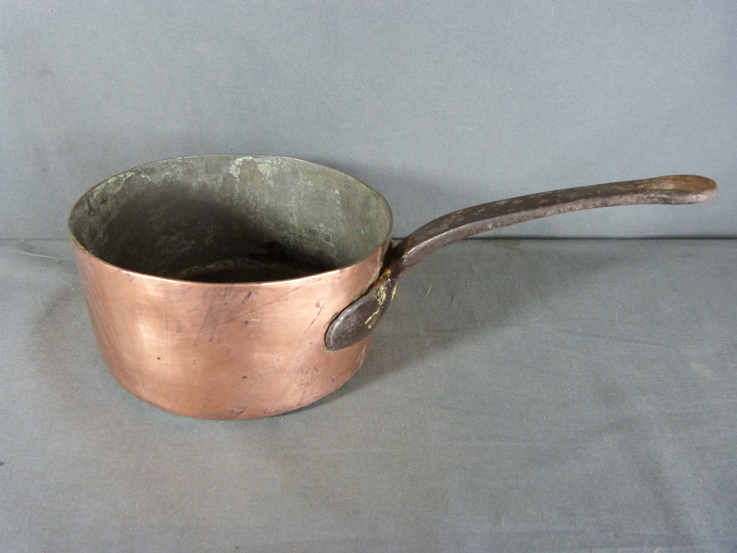 6 Antique French Copper Saucepan Iron Handle
