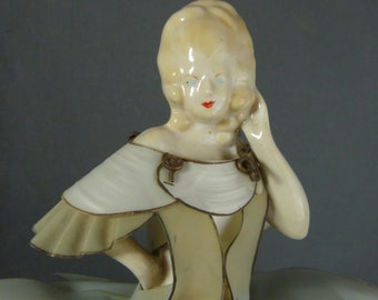 Half Doll Porcelain Figurine Marquise Dress Rhodoïd Doll Lamp around 1920 RARE