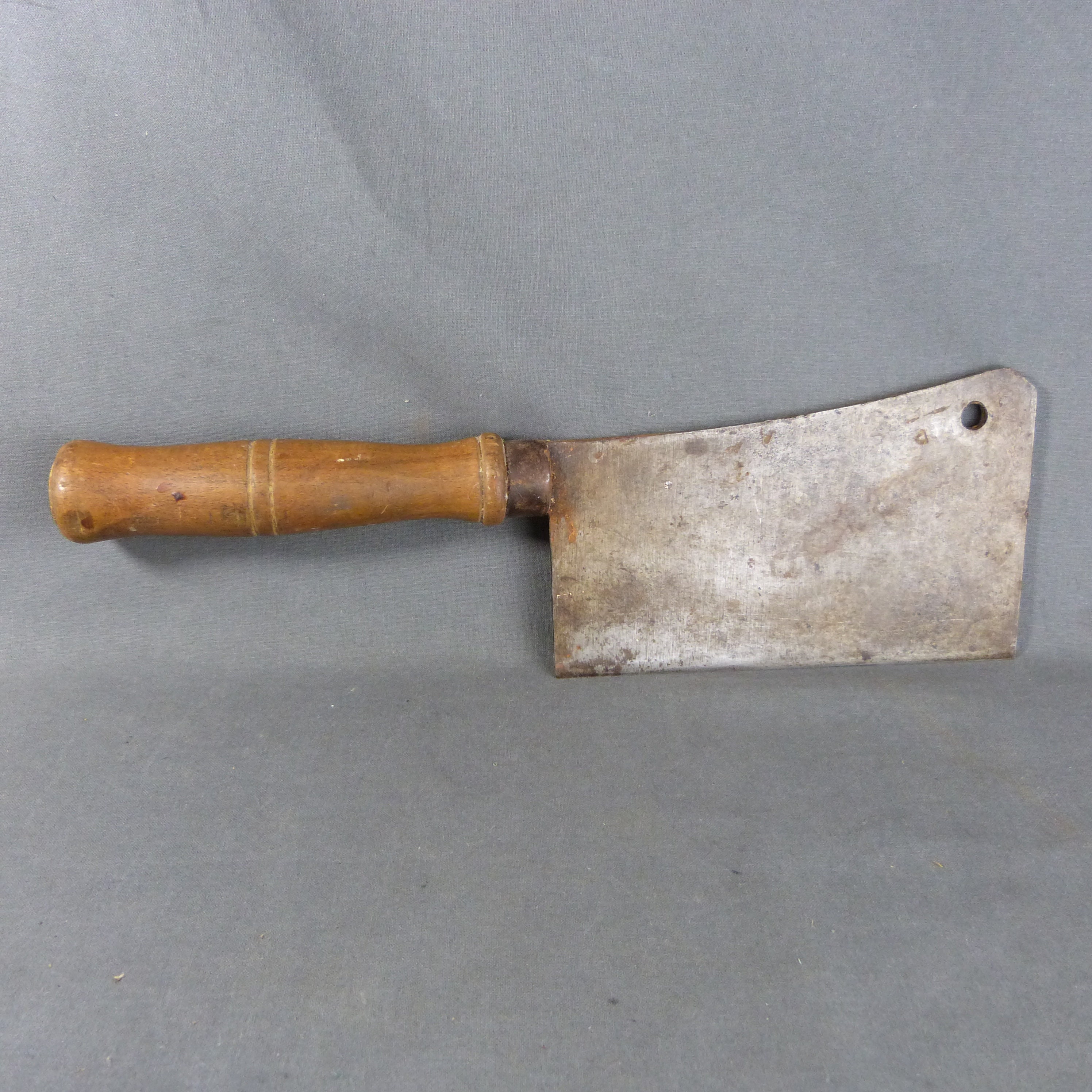 Antique French Butcher Chef Meat Cleaver Solid Steel & Wood Handle