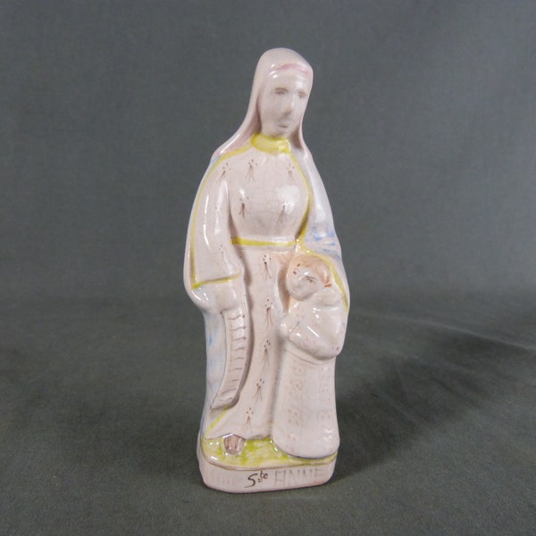 Antique French Henriot Quimper Faience Marked Saint Anne Figurine Statue ca.1920