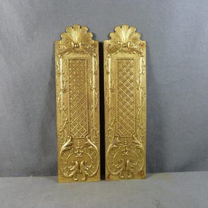 Pair of antique brass finger plates, 22.5 cm door plates, Louis XV / Rococo style door hardware