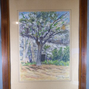 Acquarello, pastello, tempera firmato Marc AYNARD, tecnica mista “albero in fiore”