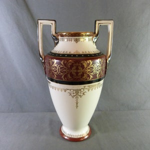 Amphora-shaped vase with handles in Greek porcelain Boch Frères La Louvière (Belgium) circa 1920