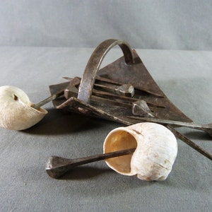 Vintage French Set of spikes with wrought iron display, nails, snail spikes