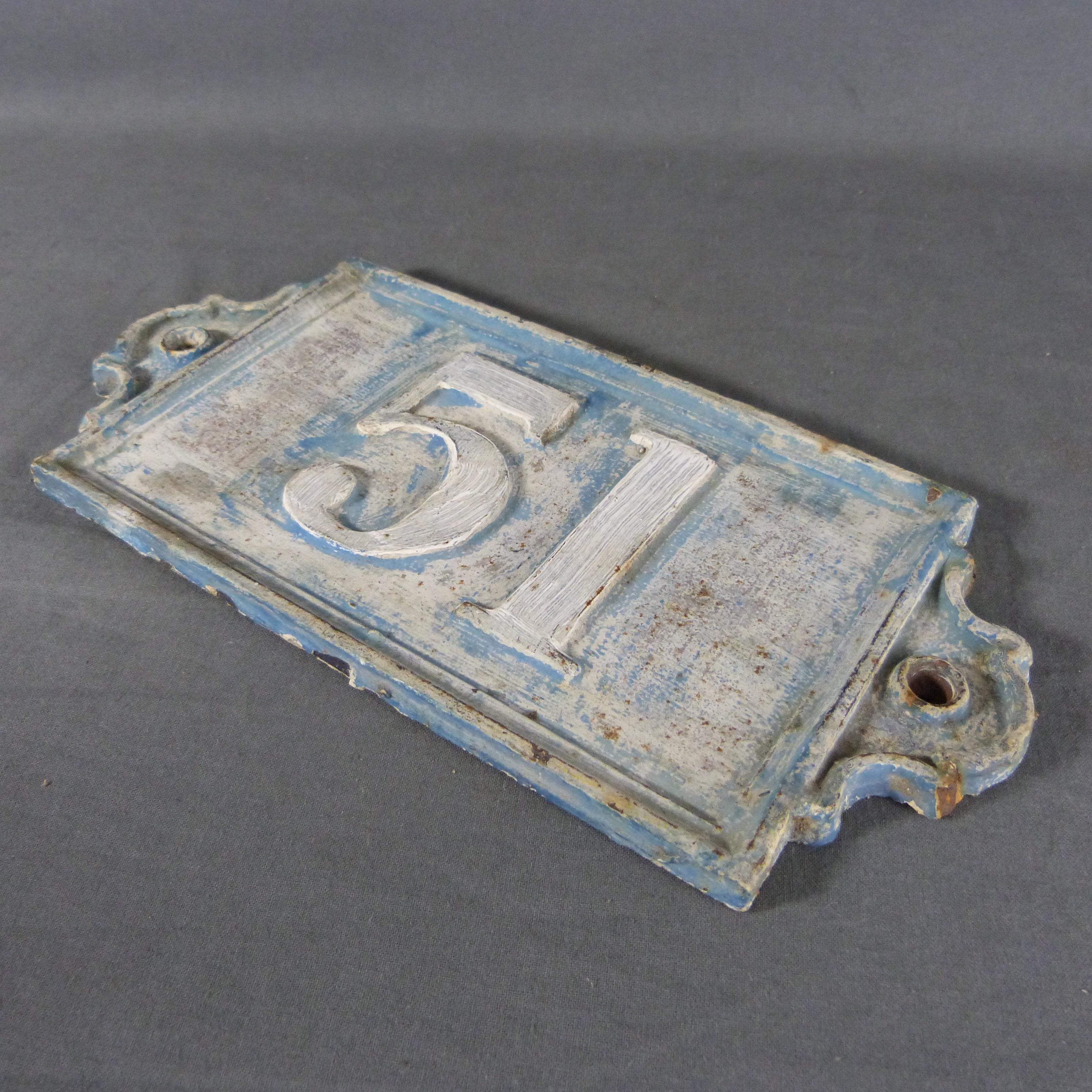Old Large & Heavy French House Number 51 Door Wall Plate Plaque Cast Iron Sign