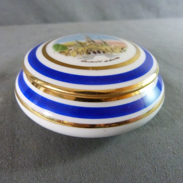 Bonbonnière en porcelaine de Limoges, souvenir de Lourdes, boîte à bijoux, made in France