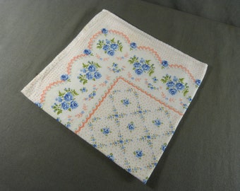 One french cotton napkin Vintage 1970 flowers