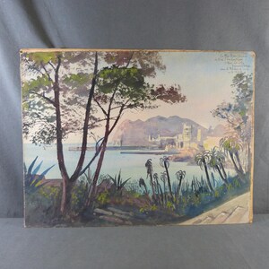 Fernand COMBES (1856-1943) Veduta del parco di Nizza Acquerello 1930 ca.