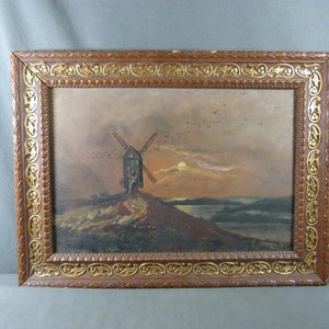 French painting signed P. Susini 1914, oil painting on canvas, &quot;Le Moulin&quot; framed