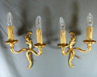 Pair of Rococo style gilt bronze wall sconces