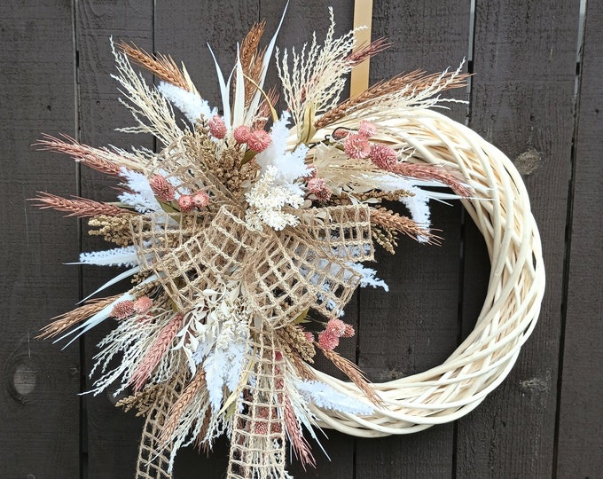 Neutral Fall Boho Chic Front Door Willow Wreath With Rustic Jute Bow ...