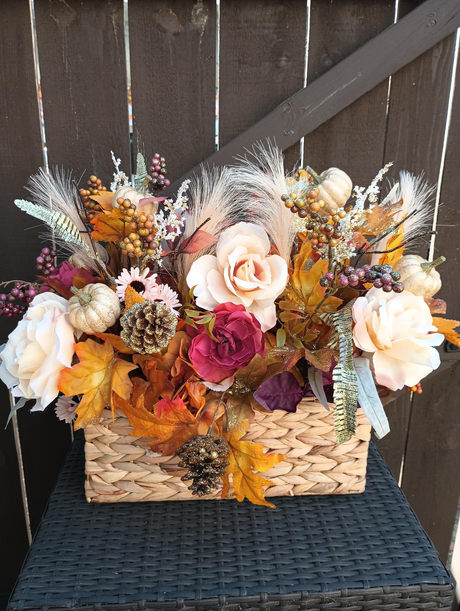 Autumn Silk Floral Centerpiece in Woven Basket for Entryway Tablescape ...
