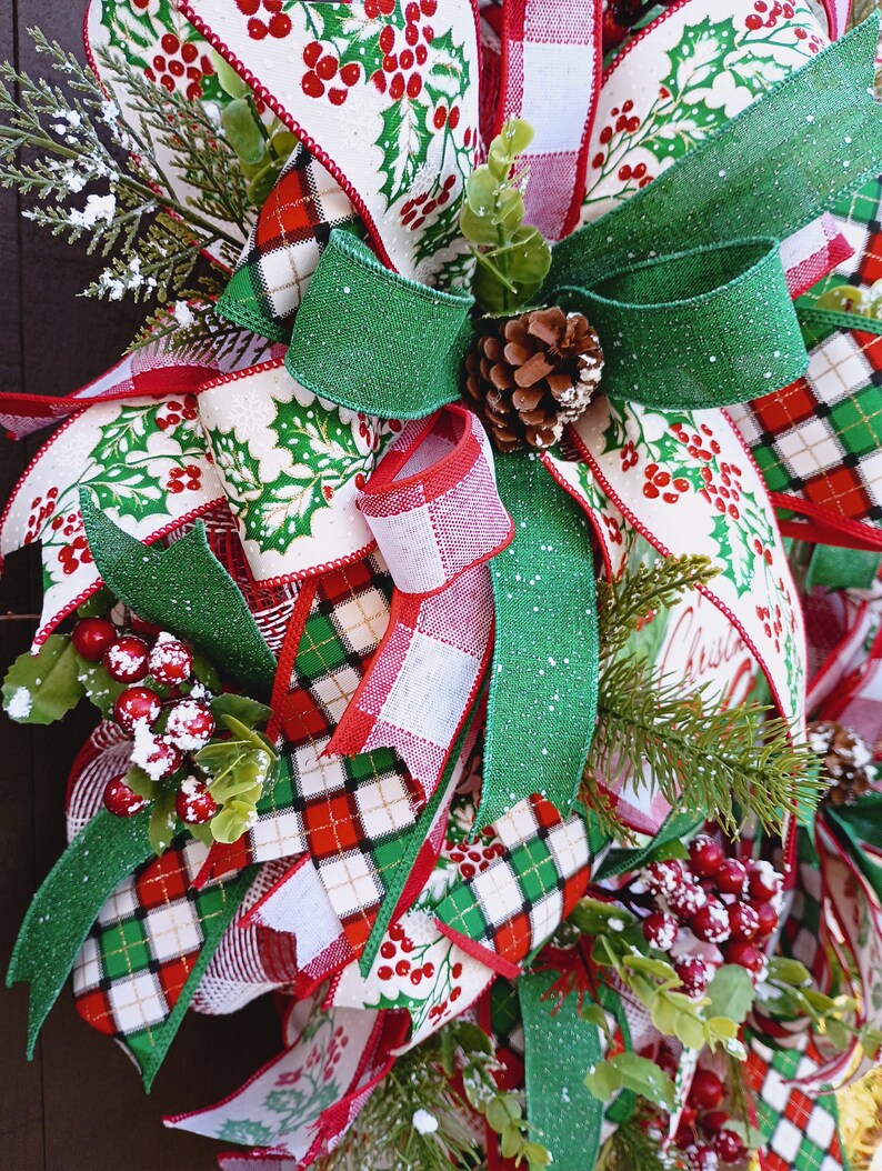 Traditional Merry Christmas Mesh Wreath for Front Door, Farmhouse ...