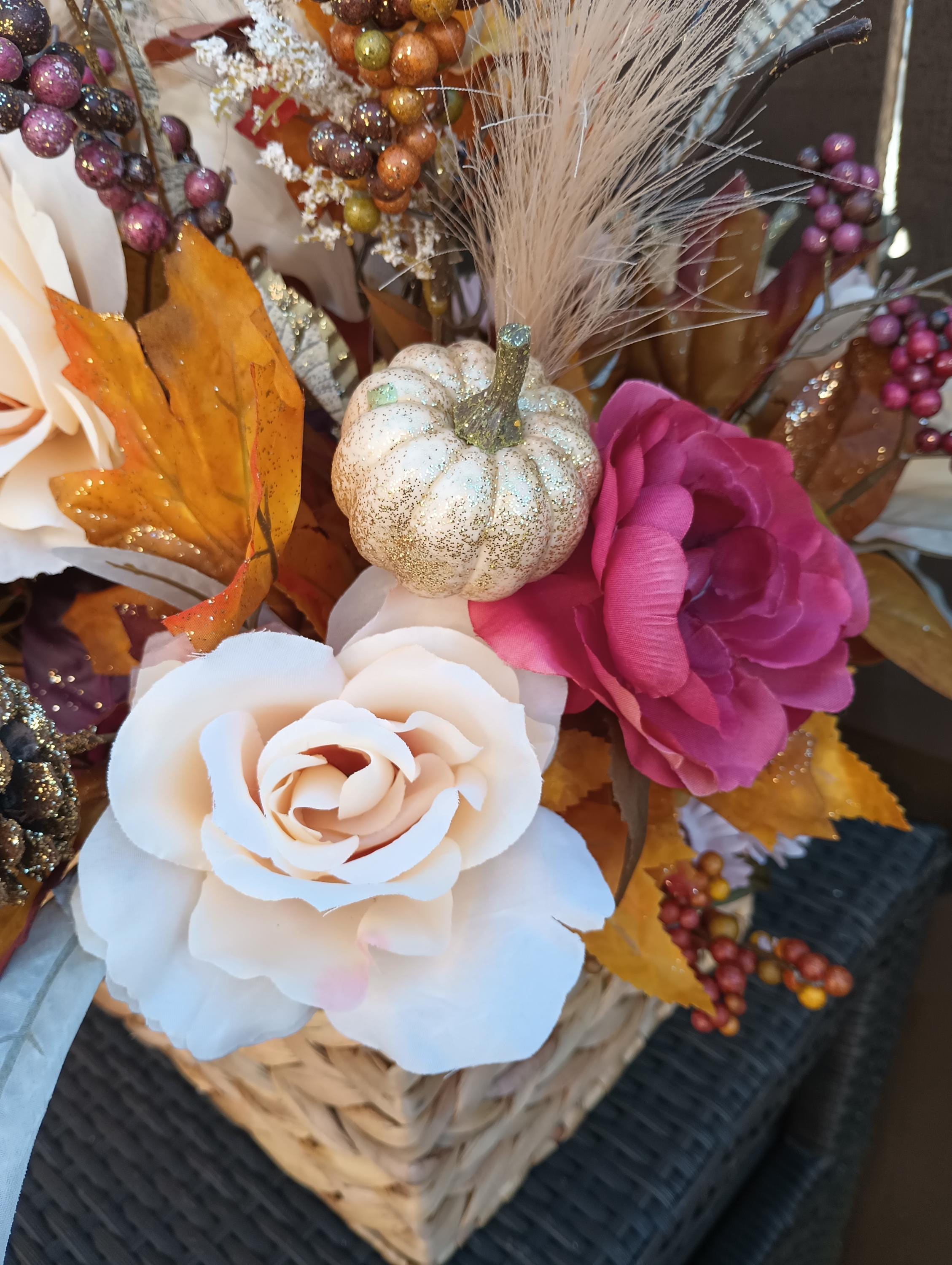 Autumn Silk Floral Centerpiece in Woven Basket for Entryway Tablescape ...