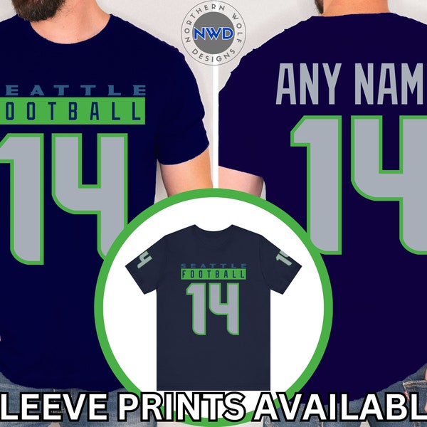 Custom Seattle Football T-Shirt, Personalized Unisex Football Tee, Custom Team Shirt, Custom Sports Tee, Custom Football Sportswear