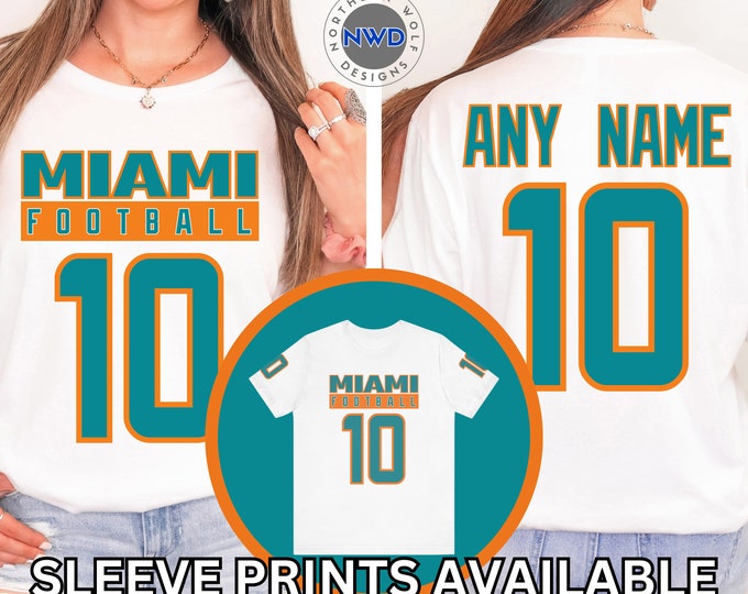 Custom Miami Football T-Shirt, Personalized Unisex Football Tee, Custom Team Shirt, Custom Sports Tee, Custom Football Sportswear