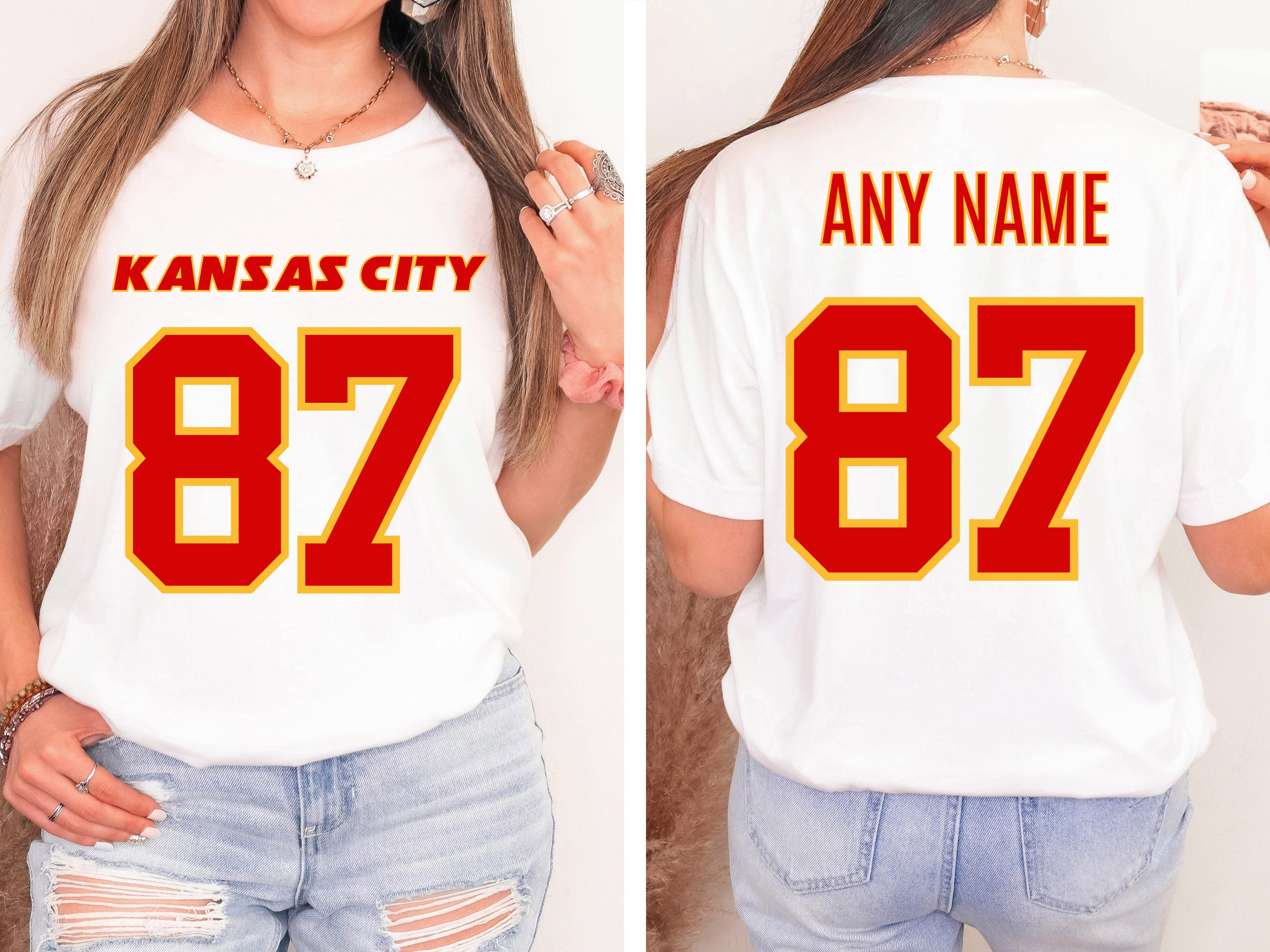 Custom Kansas City Football Jersey Style Tshirt, Personalized Unisex