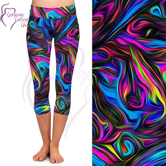 Neon Rainbow Swirl Leggings With 