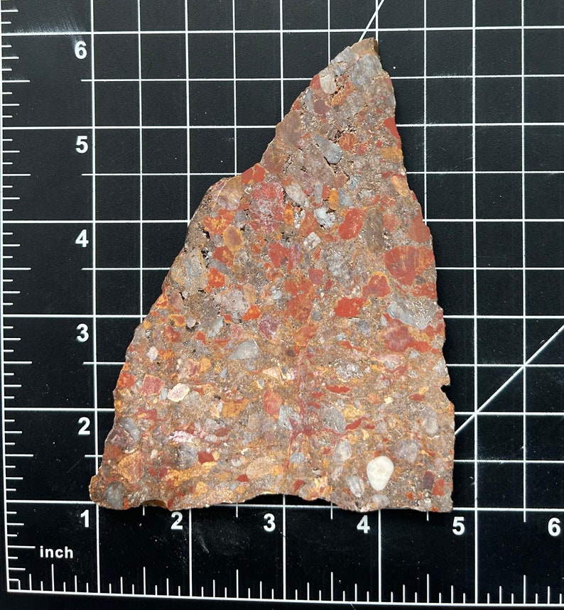 Conglomerate Stone Lapidary Slab, 6mm Thick, Rough Stone, Cabochon Slab, Pudding Stone Slab, Red