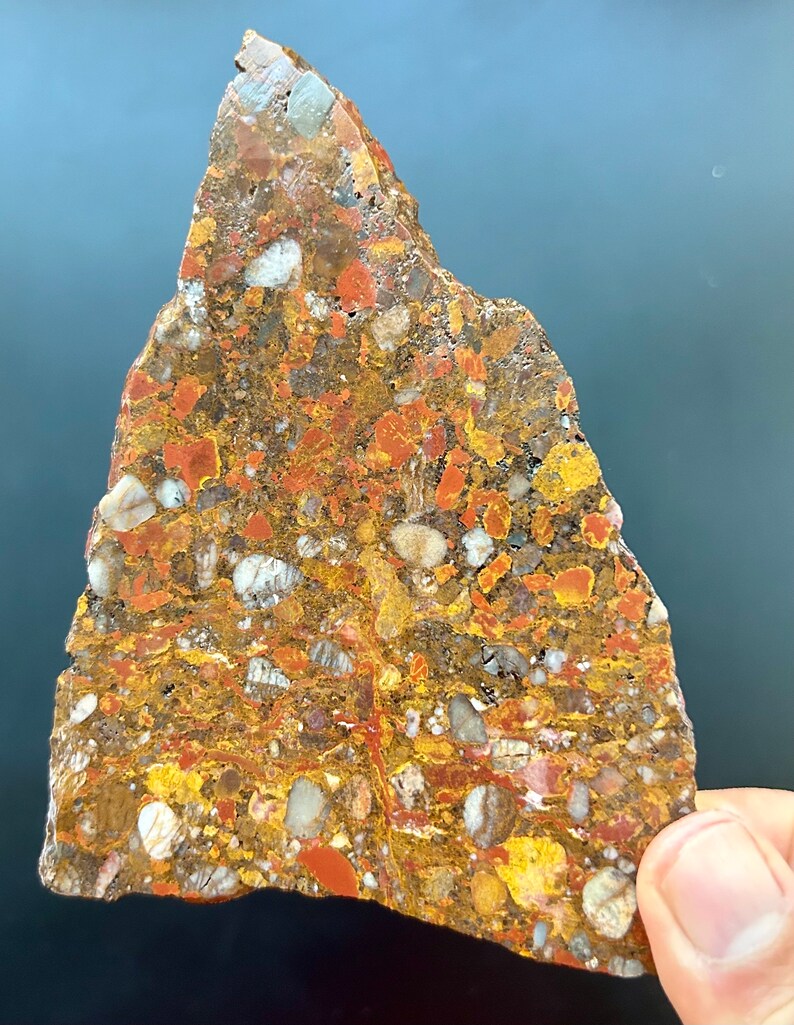 Conglomerate Stone Lapidary Slab, 6mm Thick, Rough Stone, Cabochon Slab, Pudding Stone Slab, Red