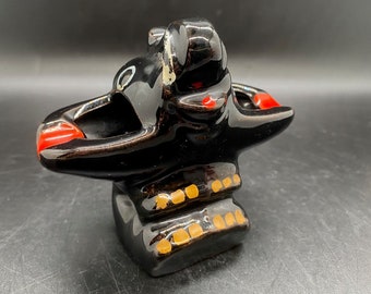 Vintage Japan Ceramic Hand Painted Black Elephant Ashtray where ears are Ash Bowls