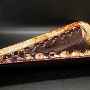 Vintage Brown & Creme USA Pottery Triangle Ashtray