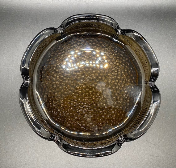 Vintage Blenko Ashtray Gray Art Glass with Scalloped petal edge and