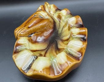 High Gloss Glazed Brown & Beige Horse Ashtray With small chip