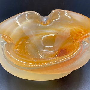 Vintage Amber swirl Blown Art Glass with frosted exterior