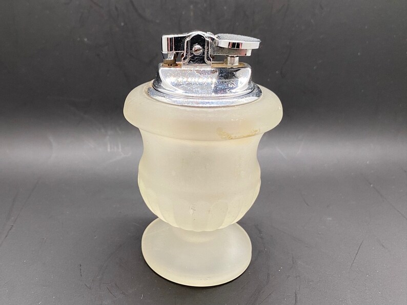 Vintage Frosted Glass Table Top Lighter Etsy