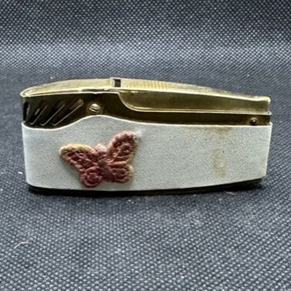 Prince Gardner material wrapped brass Top strike Lighter w/Butterfly on panel