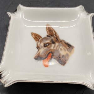 Square Ceramic Ashtray with Dog Image in bottom