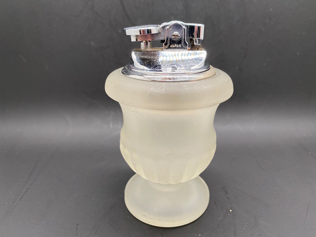 Vintage Frosted Glass Table Top Lighter Etsy