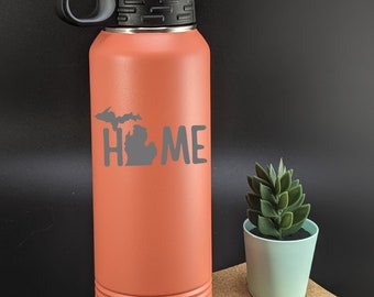 Michigan "Home" 32oz Botella de agua aislada con tapa y pajita