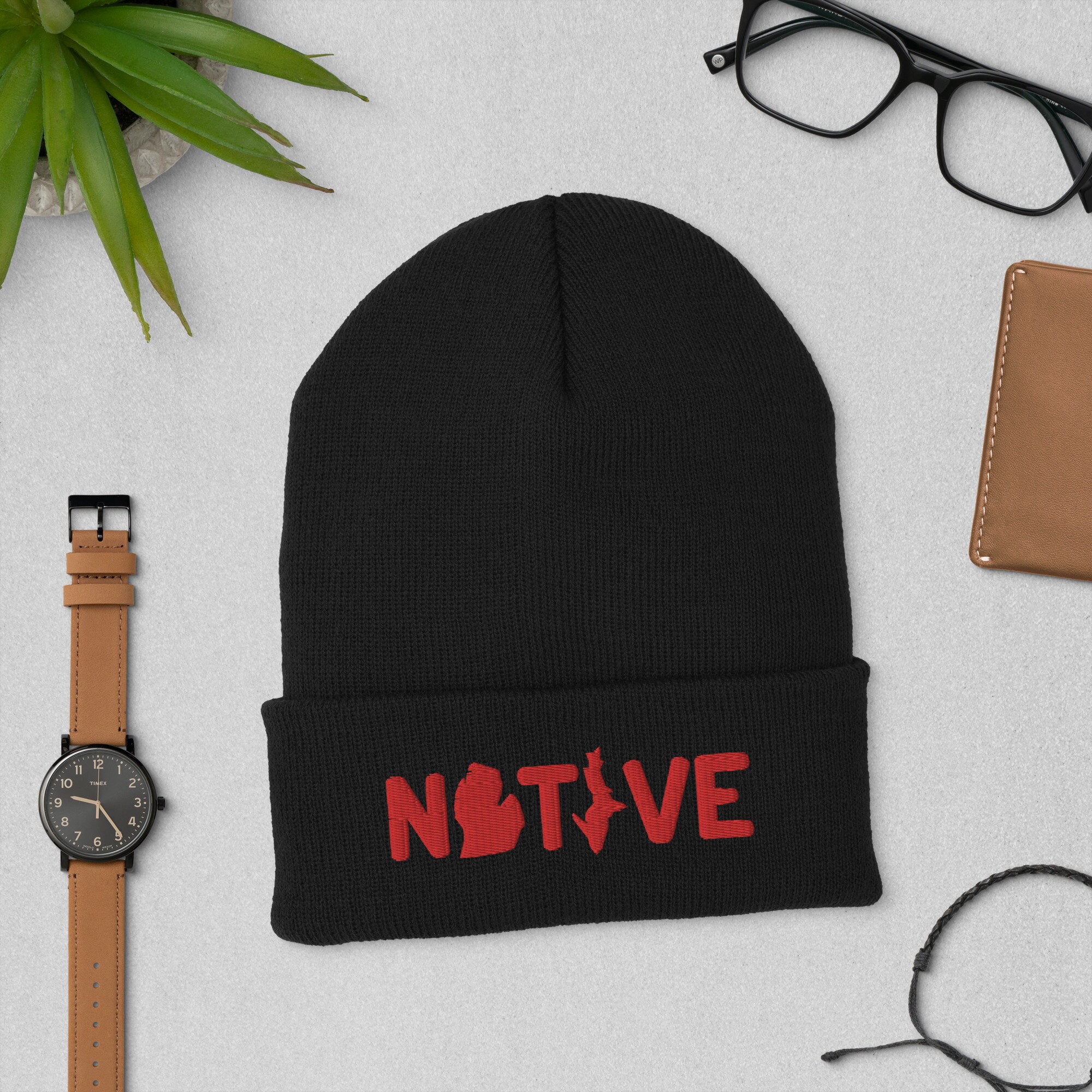 Michigan Native Embroidered Hat Cuffed Beanie