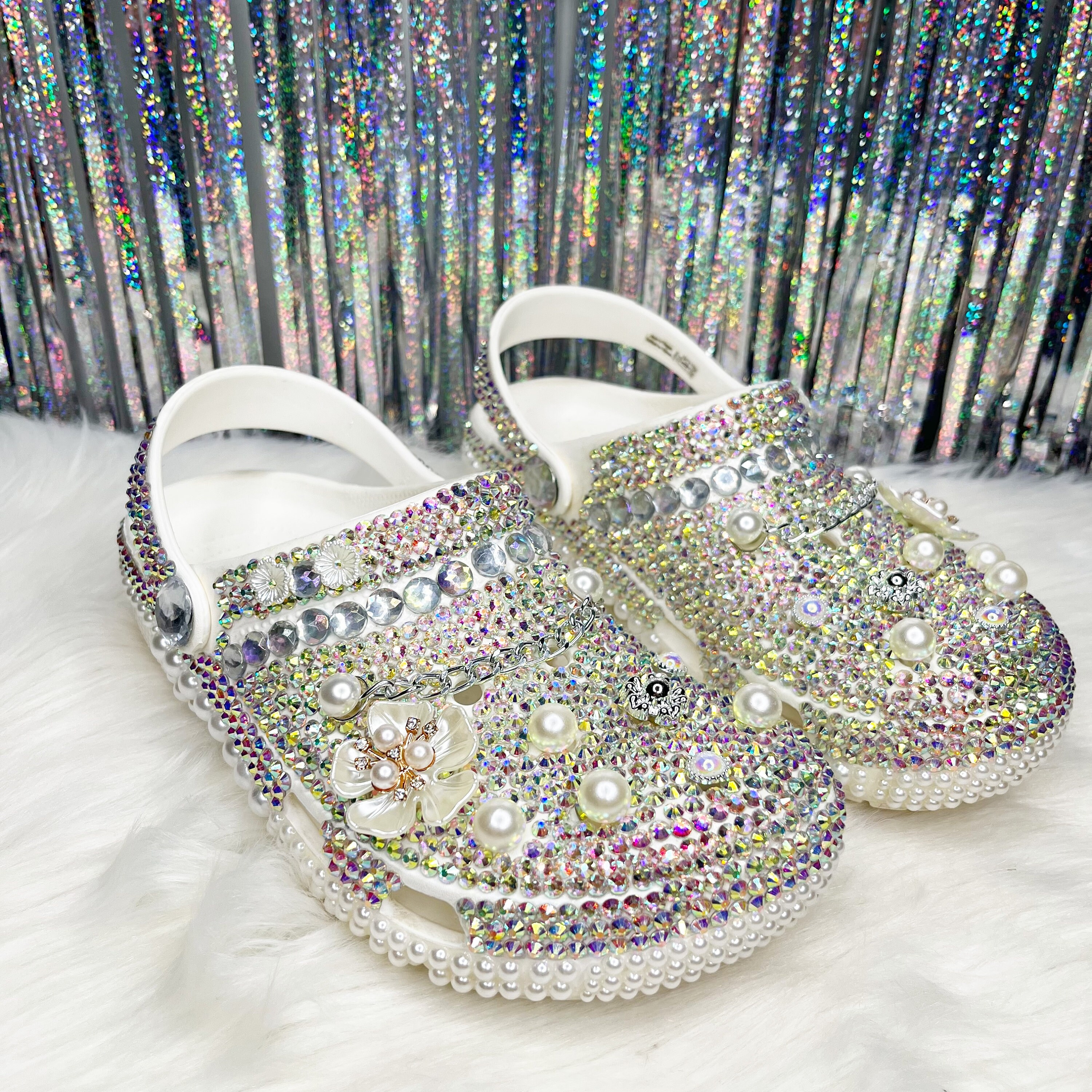 WHITE CUSTOM BLING CROCS – Hems and Hers