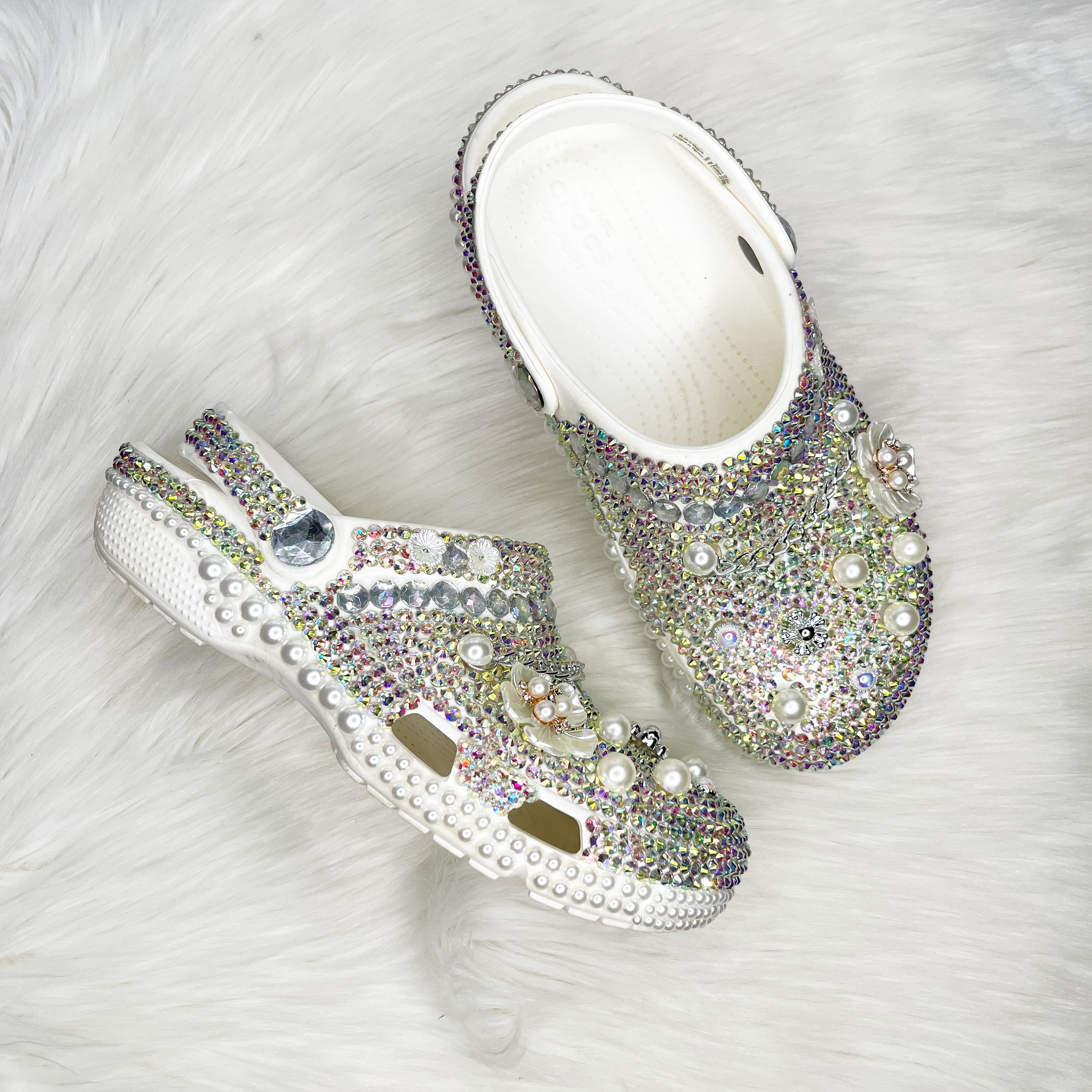 WHITE CUSTOM BLING CROCS – Hems and Hers