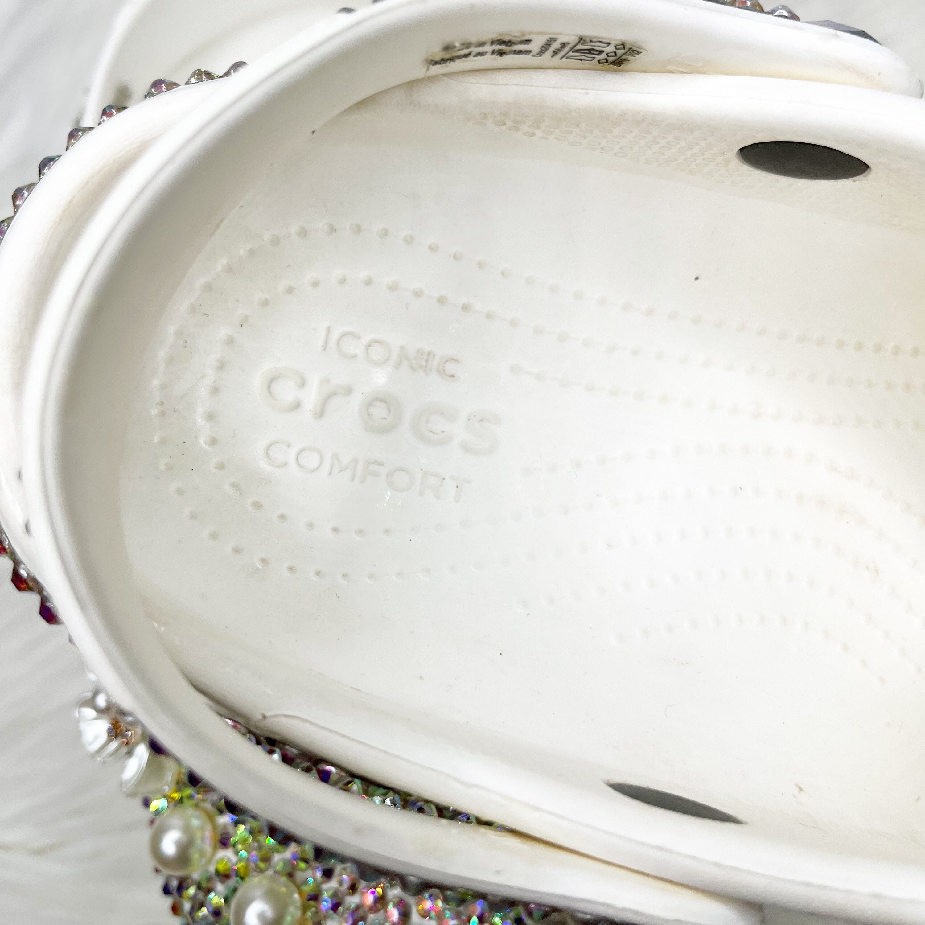 WHITE CUSTOM BLING CROCS – Hems and Hers