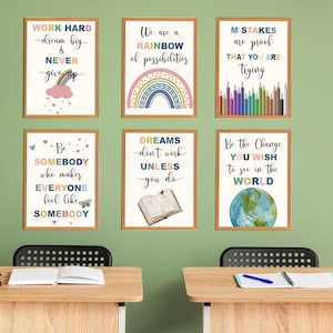 Growth Mindset Classroom Posters - Inspirational, Encouraging Message, Printable, Elementary, Homeschool, Boho