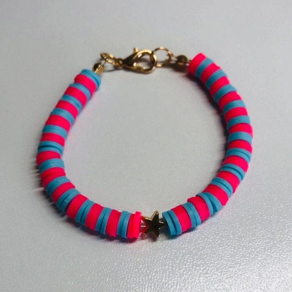 Pink and Blue clay bead bracelet!