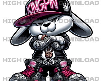 Hiphop Gangster Rabbit  PNG Digital Download, Sublimation Design, DTF Transfer Design, Kingpin Rabbit Design, Easter Clipart, Easter png