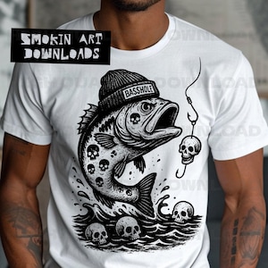 Basshole Large Mouth Bass Fish Laser Engraving Cut File Skull Head Outdoors Fishing Dark Art SVG PNG DXF Sublimation Design Fathers Day png