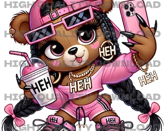 Sassy Hiphop Girl Teddy Bear PNG, T-Shirt Design Sublimation Teddy Bear Graphic Illustration DTF Design High Quality Printable Graphic