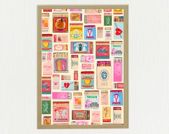 VINTAGE MATCHBOOK PRINT, Trendy Matches Poster, Retro Matchbox Wall Art, Preppy Matchbox Wall Art, Digital Download, Room Decor