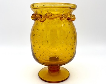 Vintage Hand Blown Bubble Art Glass Pedestal Hurricane/Vase